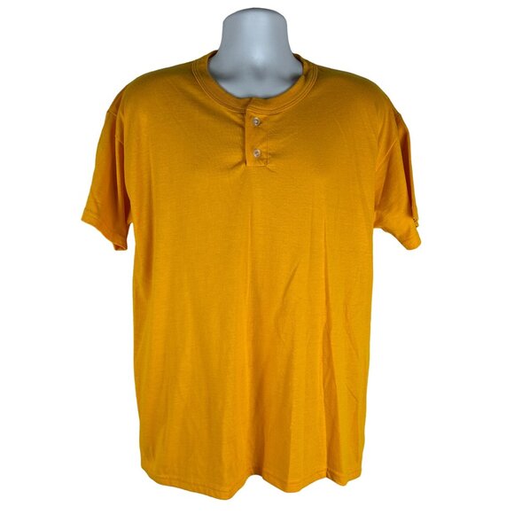 Russell Athletic Mens NuBlend Henley Short Sleeve T Shirt Yellow Size M Casual - Picture 1 of 4